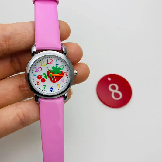 Kids Fashion Transparent Silicone Strap Cute Strawberry Pointer Dial Clock Waterproof Girl Watch