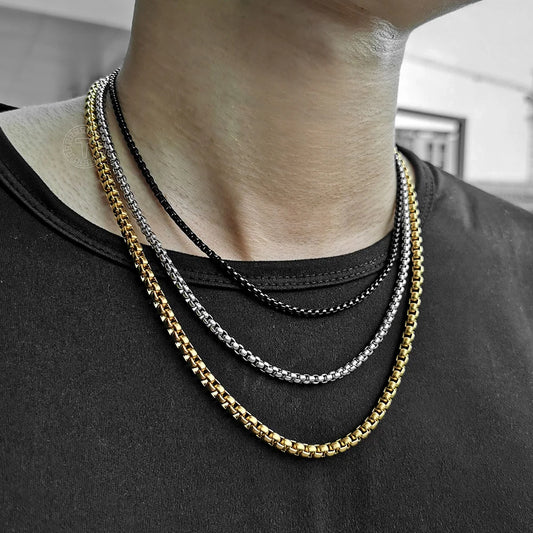 2mm 3mm 5mm Black Round Box Link Chain Necklace For Men Boy Stainless Steel Chain Necklace - Women Jewellery - Girl Jewellery - Women Accessory - Girl Accessory - Men Jewellery - Men Accessory