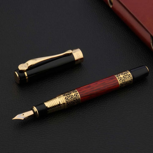 High Quality 530 Golden Carving Mahogany Luxury Business School Fountain Pen New Ink Pen Office Supplies