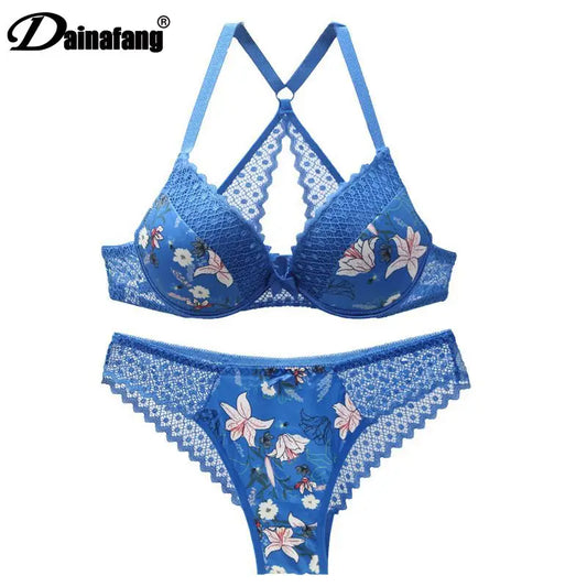 sexy 3/4 cup back closure lace women bra set thong hollow out underwear Women lingerie