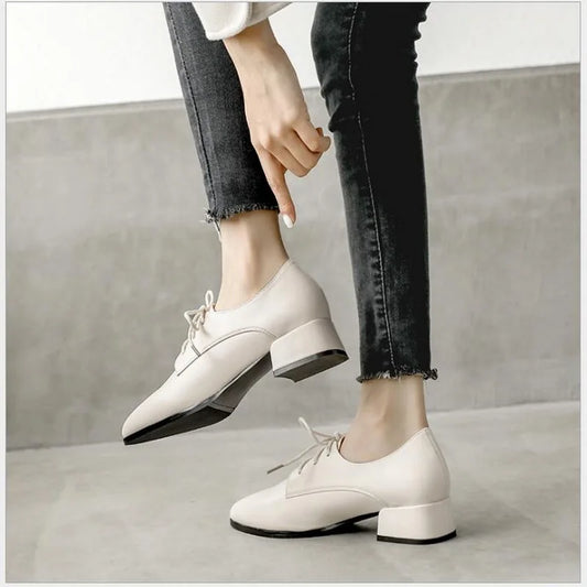 Spring Women's Dress Oxford Formal Work Footwear Black Flats Retro Fashion Single Microfiber Women Shoes
