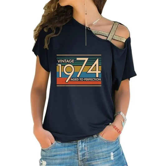 New Fashion VINTAGE Letters Print Cross Bandage T-Shirt For Women 3XL 5XL Harajuku Female Tshirt Cropped Women Tops & Tees