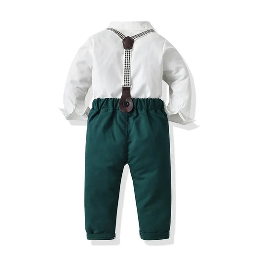 top and top Children Boys Formal Clothing Set Toddler Boy Gentleman Long Sleeve White Shirt+Suspenders Pants Clothes Outfits Boys Shirt - Boys Clothing