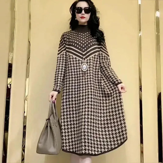 L-6XL Fashion Mother Autumn And Winter Clothes Sweater Dress Fat Women's Long Knitted Pullover Female New Sweaters Pullover Women Casual - Women Prom