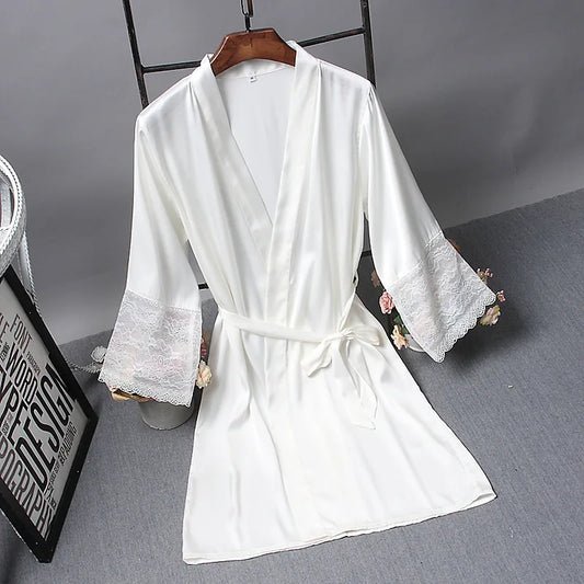 Bridesmaid Robes Satin Robe Bride Elegant Sleepwear Sexy Lace Woman Dressing Gown Bathrobe Kimono Silk Bath Robe Sleep Women Lounge