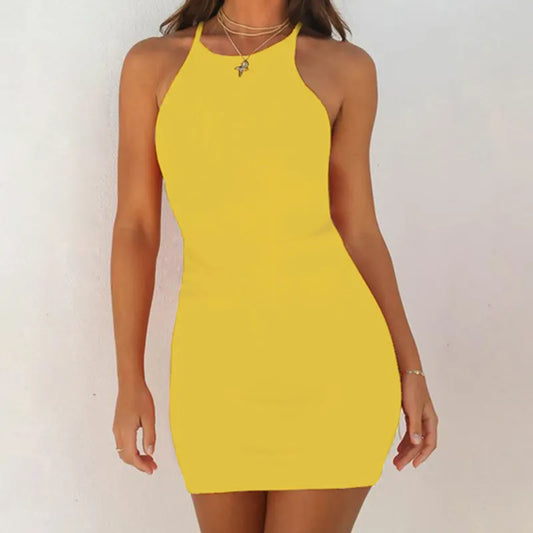 Woman Bodycon Dress Sexy Sleeveless Tank Slim Mini Short Club Dress Stretch Party Sundress Office Lady Pink Yellow Summer Women Work Dress - Women Tops