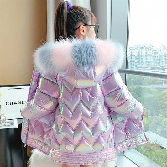 Winter Shiny Girls Hooded Warm Children Girls Winter Coat 3-14 Years Kids Teenage Cotton Parkas Outerwear girl jacket