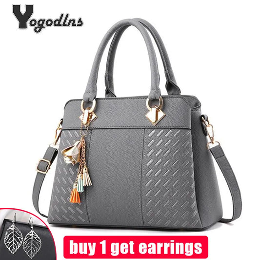 Fashion Tassel PU Leather Totes Bag Top-handle Embroidery Crossbody Bag Shoulder Bag Lady Simple Style women handbags