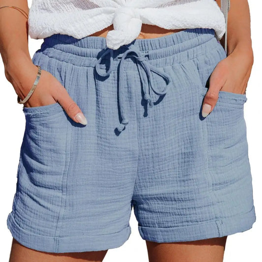 Women's Shorts With Pockets High Waist Cotton Blend Pockets Elastic Waist Loose Femme Bottoms Casual Fashion Short Women Short & Leggings