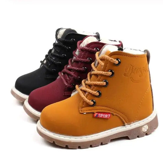 Children's Casual Shoes New Winter Snow Boots Fashion Leather Soft Antislip Girls Boots EU 21-30 Sport Running Boys Shoes