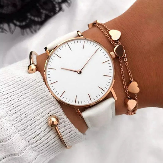 Luxury Fashion Leather Simple Quartz Damski Reloj women watch