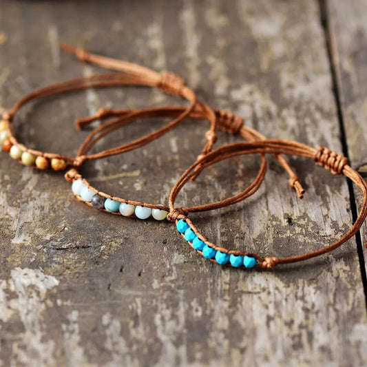 New Simple Bracelet Trendy Natural 4mm Stones Beads Wax Cord Friendship Bracelet Bracelet - Women Jewellery - Girl Jewellery - Women Accessory - Girl Accessory