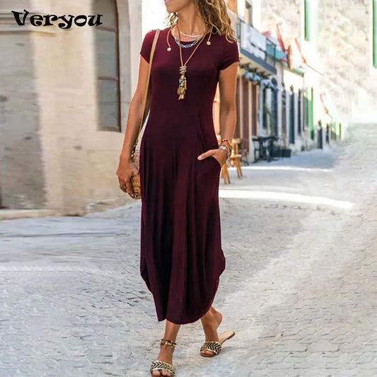 Summer Woman Dress Plus Size Boho Sleeve Long Dresses For Woman Elegant Female Beach Dress Red Black Green Blue Women Short - Women Casual - Women Dress For Work
