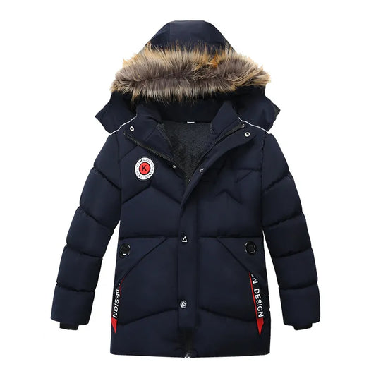 Autumn Winter Keep Warm Cotton Thicken Kids Jacket Fur Collar Solid Color Zipper Boys Outerwear Boy Jacket - Girl Jacket