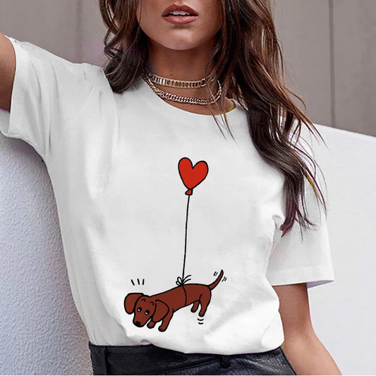 Dachshund Pug Teckel Funny T-Shirt Summer Women Harajuku Cute dog T-shirt Pit Bull T-shirt Female Tee women tops - women shirt - women casual - women prom - girl tops