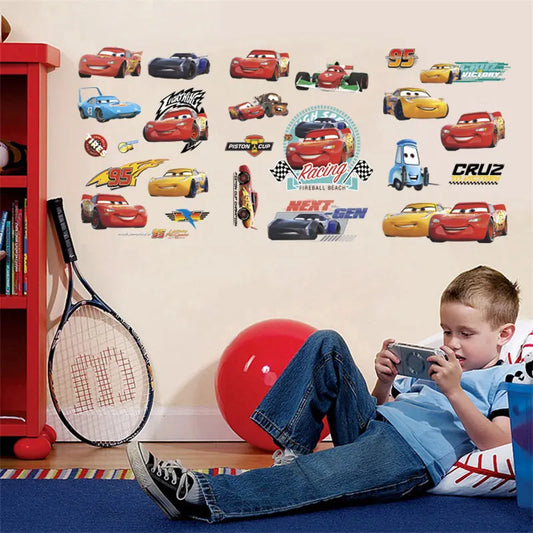 Cartoon Cars 30*60cm Wall Stickers For Kids Rooms Home Decor Disney Lightning Mcqueen Wall Decals Diy Mural Art Pvc Posters Decoration - Smart Home