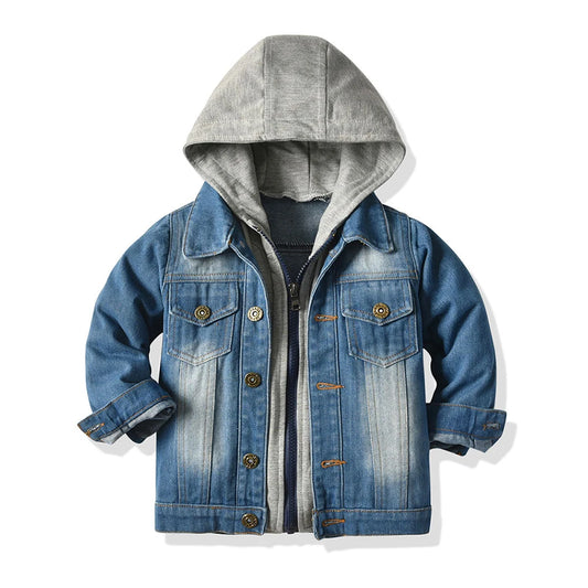 Kids Denim Hooded Casual Fake Two Cardigan Coat Children Cowboy Zipper Outerwear Clothes Girl jacket