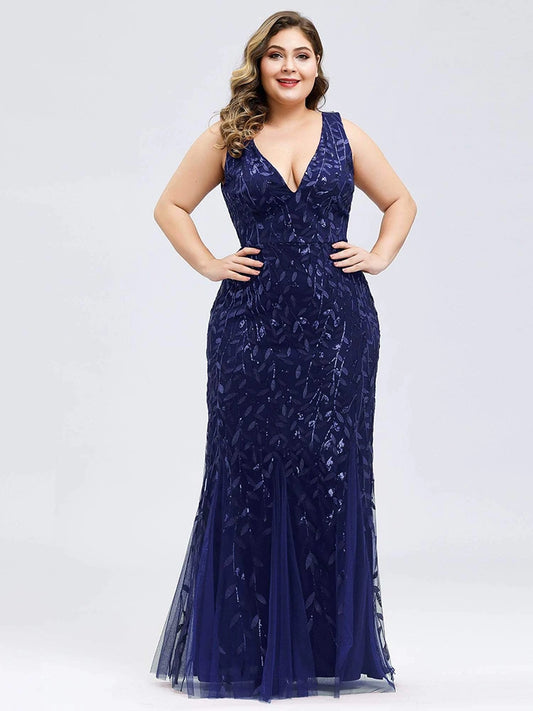 Sleeveless Cocktail Dress V Neck Back Mermaid Party Gowns Tulle Sequins Full estidoes Women Plus Size Clothing - Women Prom