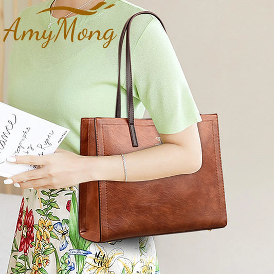 3 Layers Vintage Genuine Leather Big Casual Tote Bags High-Quality Female Shoulder Shopping Sac women handbags