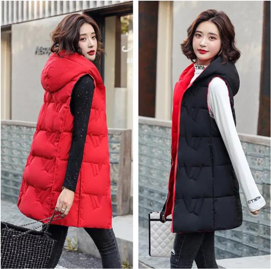 Double Side Korean Slim Hooded Down Cotton Sleeveless Autumn Winter Women Jackets