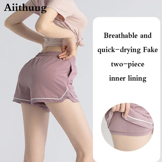 Aiithuug 2 In 1 Women's Yoga Lounge Shorts Hiking Active Running Workout Shorts Comfy Travel Casual Shorts with Pockets women sleep