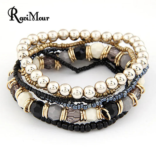 Bohemian Fashion Jewelry MutiLayer Beads Bracelets & Bangles for Women Elastic Strand Pulseras Mujer Femme Bijouterie - Women Jewellery - Girl Jewellery - Women Accessory - Girl Accessory
