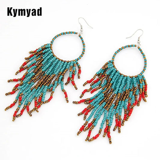 Kymyad Bohemian Earrings For Women Bijoux Big Statement Earrings Fashion Jewelry Beads Tassel Long Earrings Boho Ethnic Jewelry - Women Jewellery - Girl Jewellery - Women Accessory - Girl Accessory