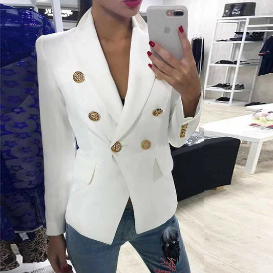 Green Blue Yellow Black White Blazer Women Office Formal Double Breasted Buttons Blazer Women Blazers High-Quality Drop Ship Women Suiting & Blazers