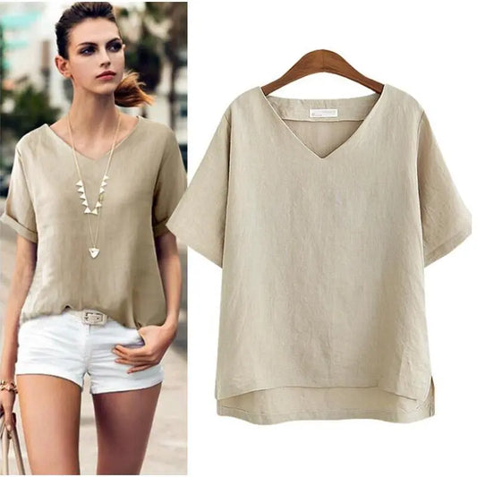Fashion Woman Blouses Summer Oversized Cotton Blouse Sleeve Women's Shirt Blusas camisas mujer Women Casual - Women Tops - Women Short