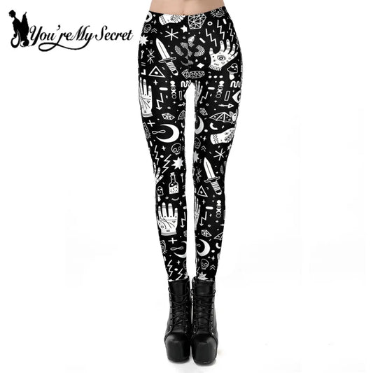 Secret Hot Woman Leggings Black and White Graffiti Gothic Fitness Pants Ouija High Waist Tights Pencil Pants women legging