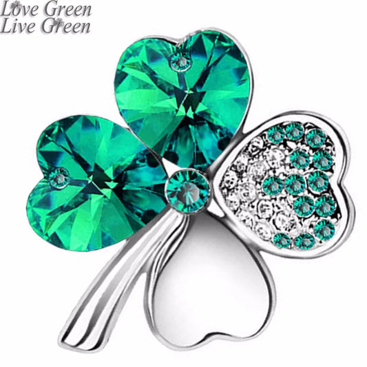 Austrian Crystal four leaf clover Brooch women accessories fashion jewellery - Women Accessory - Girl Accessory