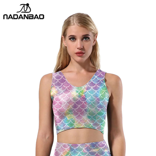 NADANBAO New Summer Colorful Mermaid Woman Leggings Fish Scales Printing Sporting Fitness High Waist Elastic Pants Trousers women legging