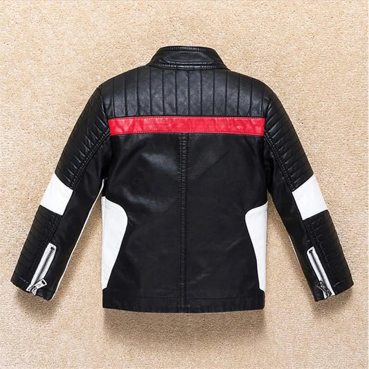 Kids Leather Jacket Children Spring Autumn Waterproof Windproof Coat Hit Color Stitching Locomotive Jacket Boy Jacket - Girl Jacket
