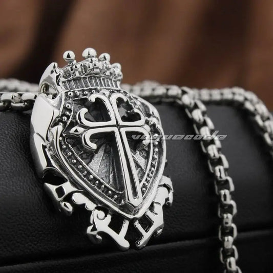 LINSION 925 Sterling Silver Shield Cross Mens Biker Rock Punk Pendant 8N028 - Women Jewellery - Girl Jewellery - Women Accessory - Girl Accessory