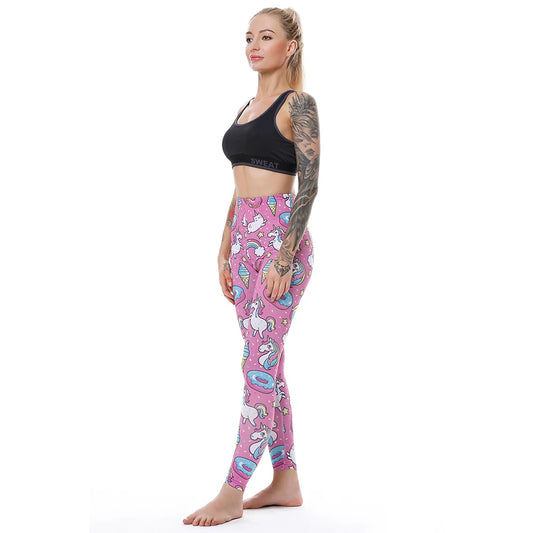 KYKU Brand Unicorn Women Legging Fitness Legging Sexy Pants High Waist Push Up Shiny 3d Printed Rainbow Star Cat Donuts