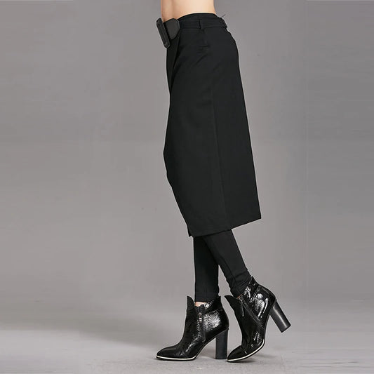 2023 Spring Autumn Women Pants High Stretch Black Fake Two Pieces Pencil Skirt Pants Female Fashion Trousers Streetwear WP24