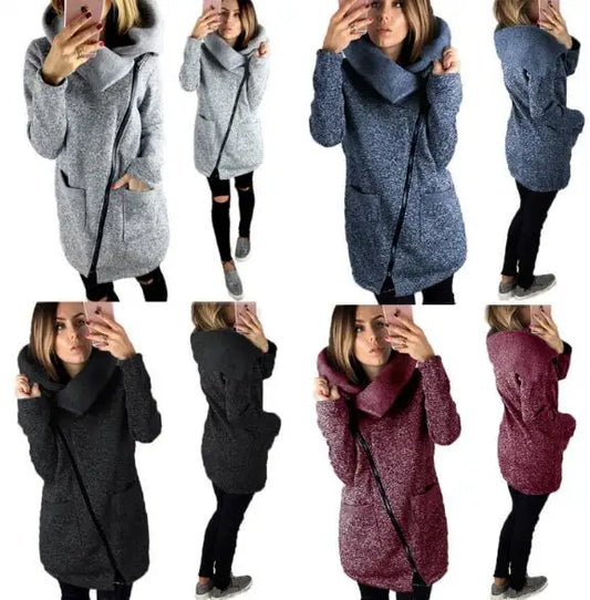 Women's Fleece Sweatshirt Spring Winter Casual Long Zipper Hoodies Pocket Jacket Coat Outwear 4XL Red/Black/Gray/Blue - Women Jacket - Girl Jacket