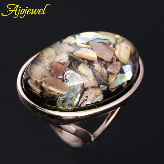 Ajojewel Unisex Big Oval Sea Shell Rings For Men Women Rose Golden Ring Size 7 8 9 10 11 12- Women Jewellery - Girl Jewellery - Women Accessory - Girl Accessory