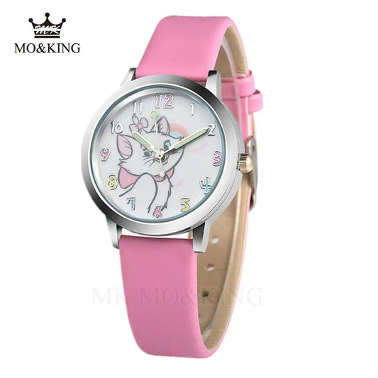 Cute Cat Cartoon Quartz Leather Cat Pattern Relogio Feminino Girl Watch