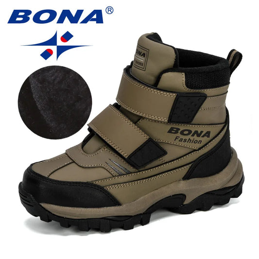 BONA New Popular Ankle Boots Children Motorcycle Hook and Loop Anti-slip Outdoor Hiking Boots Winter Footwear Boys Shoe