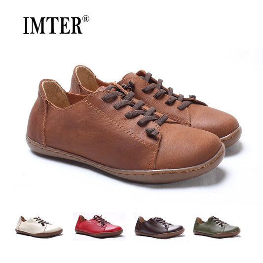 Flat Authentic Leather Plain toe Lace up Moccasins Footwear Women Shoes