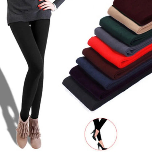 Women Winter Warm Leggings Skinny Stretch Fleece Pants Women Casual Faux Velvet Ankle-Length Legging Knitted Thick Slim Women Leggings