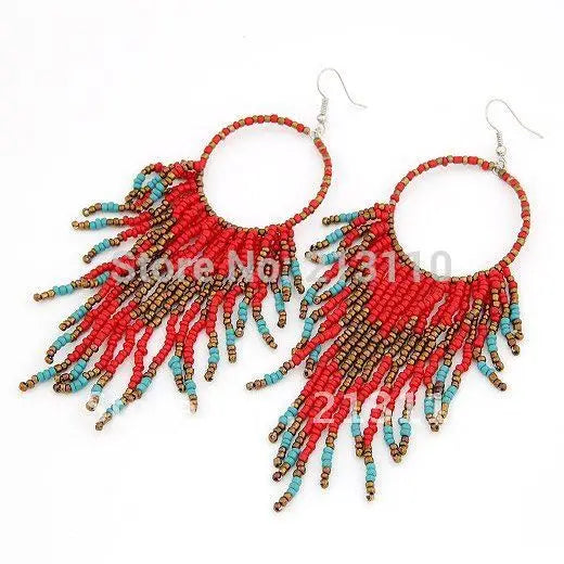 Kymyad Bohemian Earrings For Women Bijoux Big Statement Earrings Fashion Jewelry Beads Tassel Long Earrings Boho Ethnic Jewelry - Women Jewellery - Girl Jewellery - Women Accessory - Girl Accessory