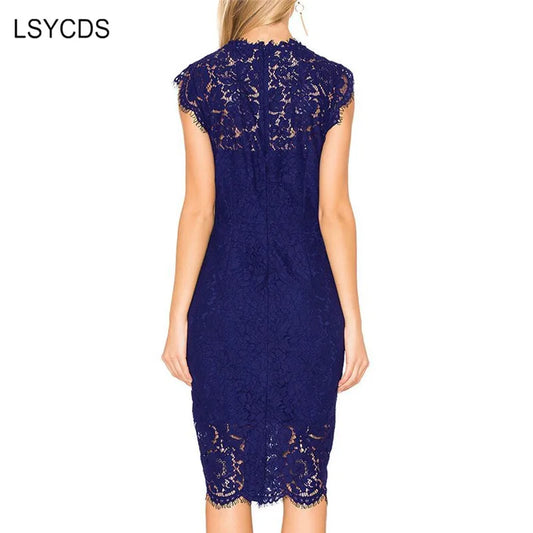 LSYCDS Robe Sexy Blue Dress Woman Elegant Lace Black White Red Ladies Bodycon Summer Dresses Women Casual - Women Dress For Work - Women Prom