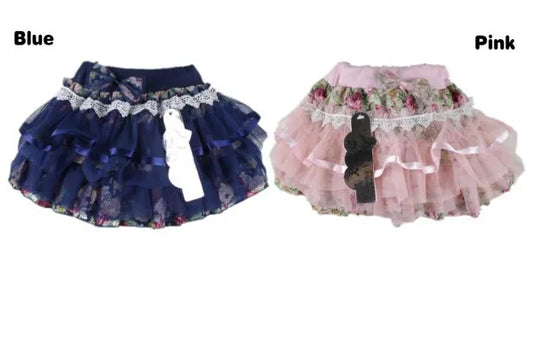 Tulle Floral Print Short Multi-layers lacy Flower Tutu Dancing Skort Princess Child Netting t Free shipping Girl Skirt