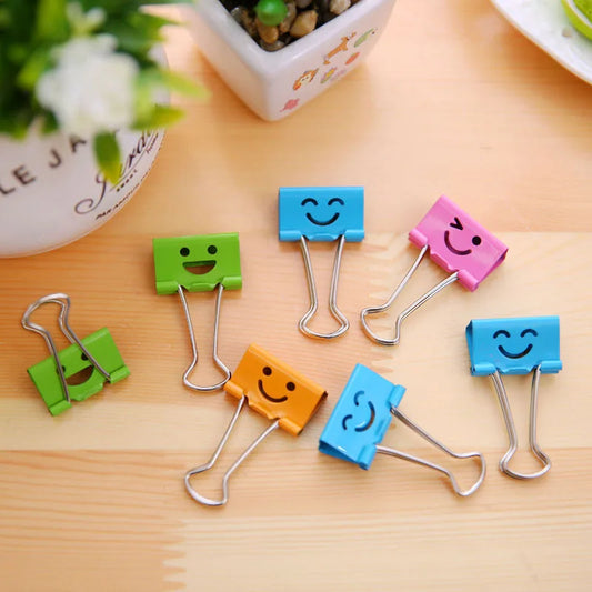 40 pcs/lot 19mm Cute Kawaii Small Colorful Face Design Clips Purse Dovetail Paper Clip Metal Binder School Office Supplies