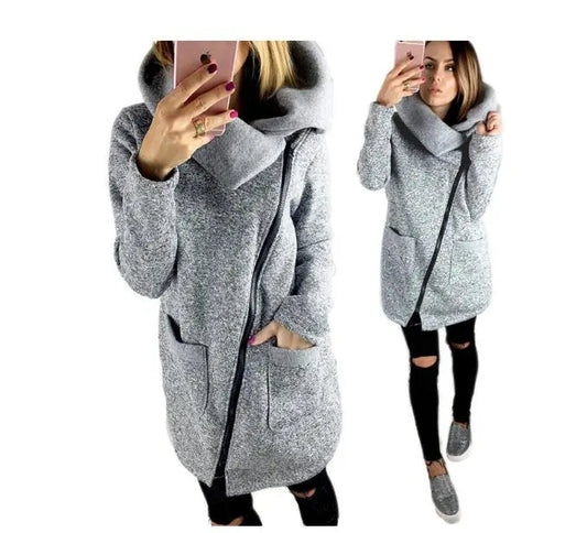 Women's Fleece Sweatshirt Spring Winter Casual Long Zipper Hoodies Pocket Jacket Coat Outwear 4XL Red/Black/Gray/Blue - Women Jacket - Girl Jacket