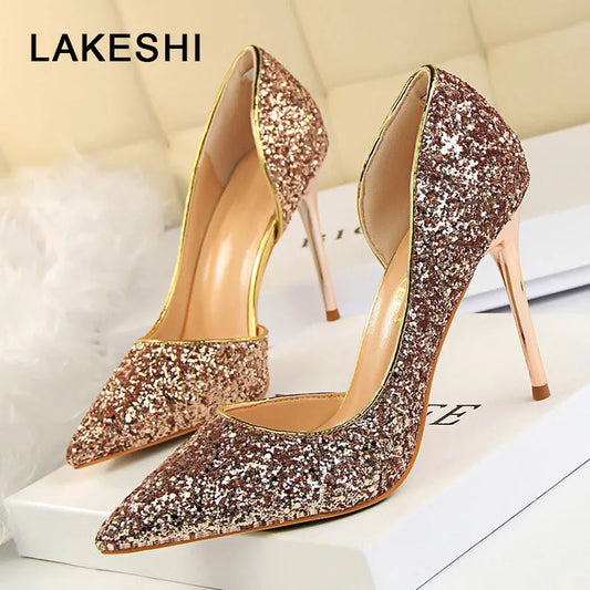 LAKESHI Pumps Extrem Sexy High Heels Thin Heels Gold Sliver White Ladies Women Shoes - Girls Shoes