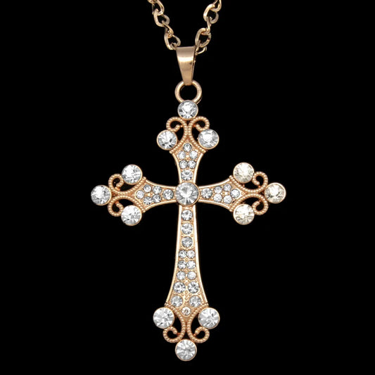 Big Silver Color Cross Pendant Necklace Crystal Rhinestone Long Chain Necklace for Women Hip Hop Fashion Jewelry - Women Jewellery - Girl Jewellery - Women Accessory - Girl Accessory