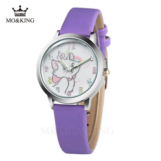 Cute Cat Cartoon Quartz Leather Cat Pattern Relogio Feminino Girl Watch